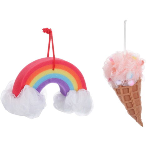 Éponge de bain arc-en-ciel 2 pièces pour enfants, exfoliante pour la douche (1/5)