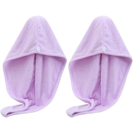 Lot de 2 serviettes en microfibre pour cheveux, turban torsadé super absorbant pour femmes, séchage rapide des cheveux - Violet