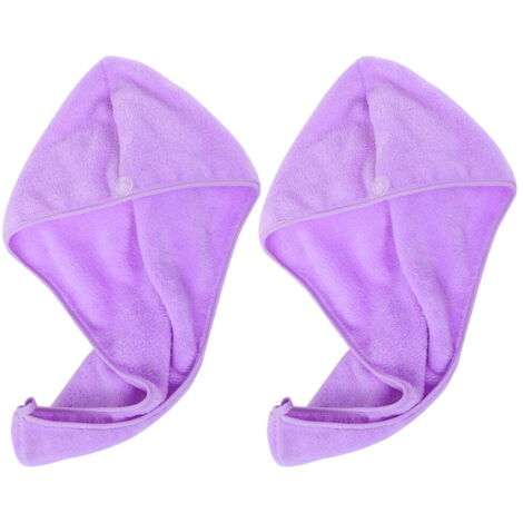 Lot de 2 serviettes en microfibre pour cheveux mouillés, turban à séchage rapide, anti-frisottis pour cheveux bouclés - Violet