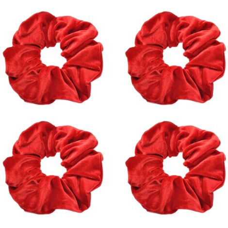 Lot de 4 chouchous en satin, élastiques doux, pour queue de cheval, pour femmes et filles, support de queue de cheval classique, grand pour cheveux (rouge)