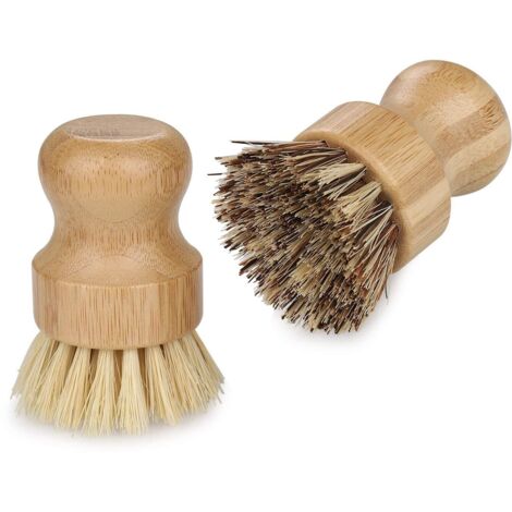 2 Pcs Brosse Vaisselle en Bambou, Brosse à Vaisselle Eco-Responsable, Brosse a Champignon de Nettoyage pour Évier de Cuisine, Salle de Bain, Brosse Vaisselle Domestique avec Poils Durs et Doux (1/5)