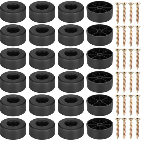 Pieds de Meubles Ronds, 24Pcs Protecteurs de Pieds de Chaise en Plastique Noir avec 24 Vis, Ø45 x 25mm Pieds de Canapé, Pied de Table Basse pour Armoire, Chaise, Armoires TV, Tiroirs