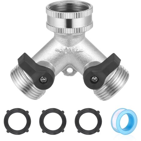 3/4" 2 Voies Raccord en Y Répartiteur de Robinet, Argenté Robinet Double Machine a Lave Raccord en Y pour pour Tuyau de Jardin Potager Extérieur (1/5)