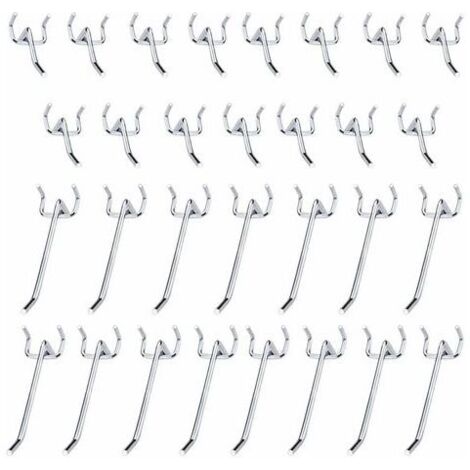 30 Pcs Panneaux Perforés Crochets Métal Crochets pour Panneau perforé accessoires-10 cm et 5 cm Crochet Simple Ensemble Pour Les Garages, Les Remises à Outils,Les Ateliers