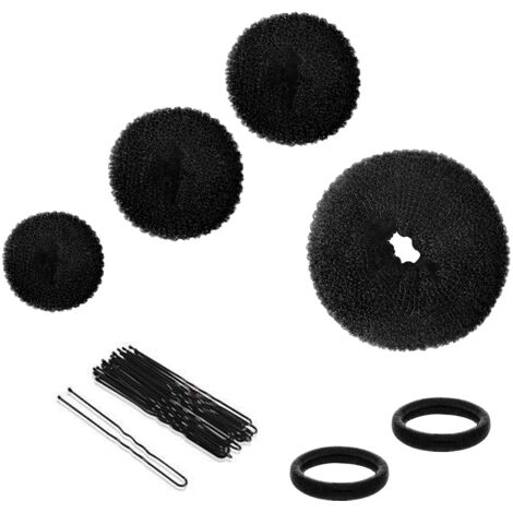 Donuts Chignon Magique 4 Pièces,Accessoire Coiffure Cheveux Donut Chignon pour Femme,Faux Chignon et Hair Bun Maker Inclus,Donuts pour Cheveux avec 2PCS de Corde de Tête et 10PCS de U-clip (Noir) (1/5)