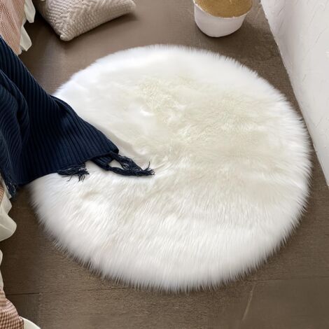 Imitation Toison Moquette,Laine Tapis de Canapé Coussin,Tapis en Fourrure Synthétique,Moquette Rond en Peluche,Convient aux Canapés de Salon et de Chambre,Peluche Douce,45x45cm,Blanc (1/5)