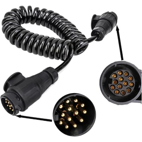 Câble spirale 13 broches - Câble de remorque 12 V - Rallonge 3 m - Fiche de remorque 13 broches vers 13 broches - Adaptateur pour attelage de remorque de voiture, camion, caravane, tracteur (1/4)
