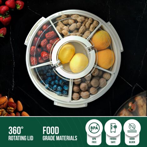 Boîte à Snacks Avec 9 Compartiments + 2 Pots à Sauce - Plateau Rond 12 Pouces, Couvercle étanche, Poignée, Pour Apéro/pique-nique