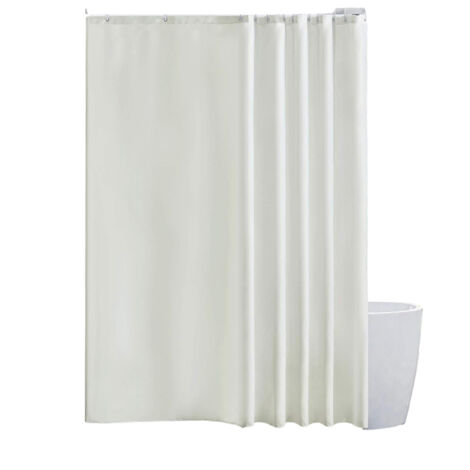 Rideau de douche PEVA blanc uni extra long, anti-moisissure, 180 × 200 cm avec anneaux (1/5)