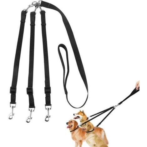 Laisse coupleur 3 en 1 pour chiens, anti-nœuds, promenade multiple – noir