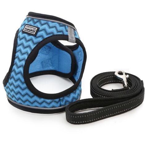 Harnais pour chien avec laisse réfléchissante, anti-traction, confortable – bleu