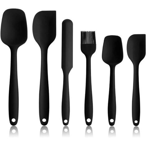 Lot de 6 spatules en silicone résistantes à la chaleur, ustensiles de cuisine – noir (1/5)