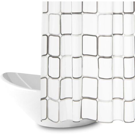 Rideau de douche PEVA épais à grands carreaux blancs, imperméable, 180 × 200 cm avec anneaux (1/4)
