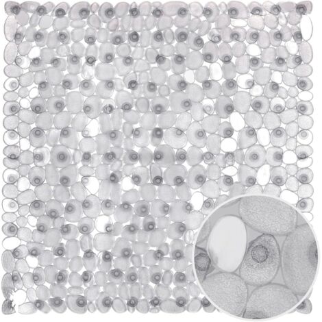 Tapis de douche antidérapant effet galets, plastique transparent, format 54 × 54 cm