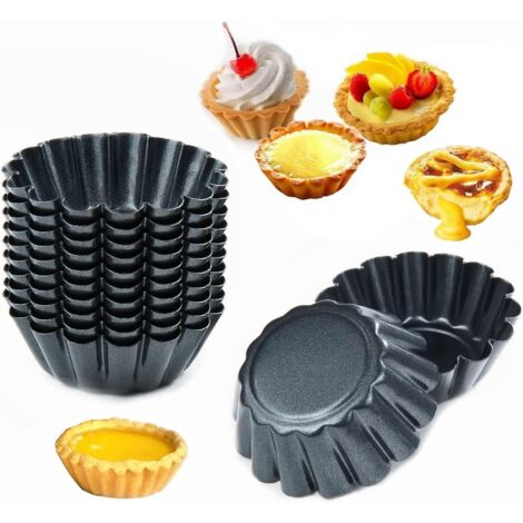 Lot de 12 moules à tartelettes en acier carbone, diamètre 6,5 cm