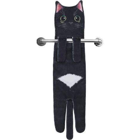 Serviette décorative à suspendre en forme de chat, motif chat noir, cuisine et salle de bain