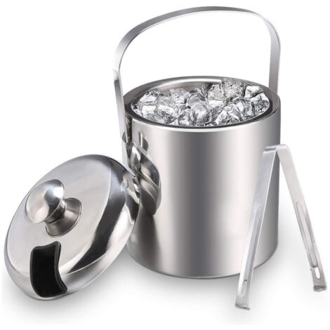 Seau à glace en acier inoxydable avec pince et couvercle, capacité 1,3 L
