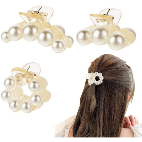 Lot de 3 pinces à cheveux en perles - Mini pinces à cheveux en cristal pour femmes et filles - Outils de coiffure pour tous les jours, fête, mariage