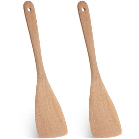 Lot de 2 spatules en bois, spatule à manche de 33 cm de long pour wok, poêle et vaisselle