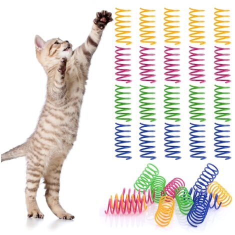 Lot de 20 Jouets à Ressort colorés pour Chat - sans BPA - en Plastique - Ressorts spiralés - Jouet interactif pour Animal Domestique - Ressorts Spirale en Plastique interactifs