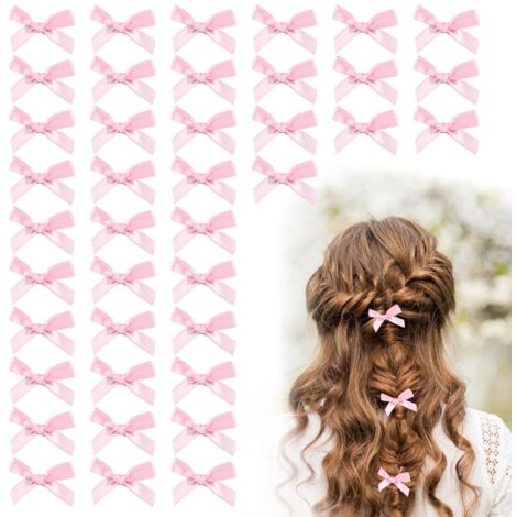 Lot de 40 petites pinces à cheveux en ruban rose pour travaux manuels, couture, scrapbooking, mariage et emballage cadeau (rose)