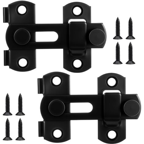 Lot de 2 verrous de porte en acier inoxydable noir avec vis fixe - Petit verrou de porte coulissant - Verrou de porte coulissant - Noir - Pour portes, fenêtres, portes d'animaux, portes de