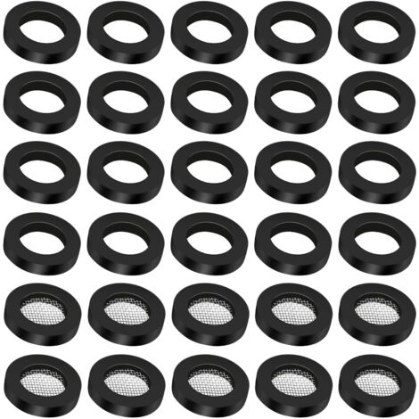 Lot de 20 joints d'étanchéité, 1/2", 10 joints plats avec 10 filets filtrants, joints d'étanchéité pour robinet (20 pièces, noir) (1/5)