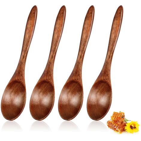 lot de 4 cuillere en bois, petites cuillères en bois de 15 cmcuillères à miel en bois pour thé cuillères à soupe cuillères de service cuillères à café en bois pour café thé condiments confiture