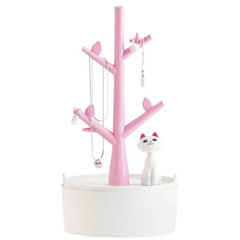 Boîte de rangement bijoux motif chat, couleur rose, format compact (1/3)
