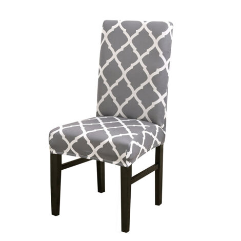 Lot de 6 housses de chaise extensibles imprimées, couleur gris, housses intégrales salle à manger (1/3)
