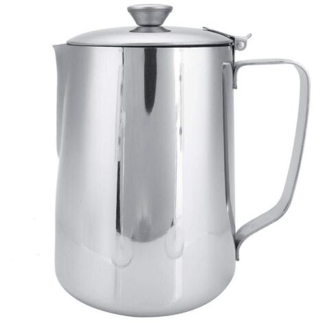 Tasse de moussage, Tasse à mousser tasse de tasse à café en acier inoxydable cruche de moussage de lait cruche avec couvercle pour Latte Coffee Art(1000ml)