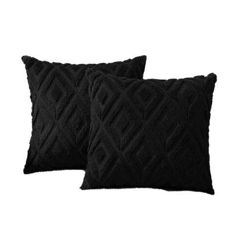 Lot de 2 housses de coussin en peluche motif losange, noir, 45 × 45 cm