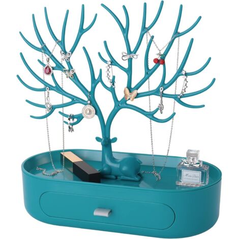 Présentoir à bijoux en forme de bois de cerf avec tiroir, coloris bleu, organisateur décoratif (1/5)