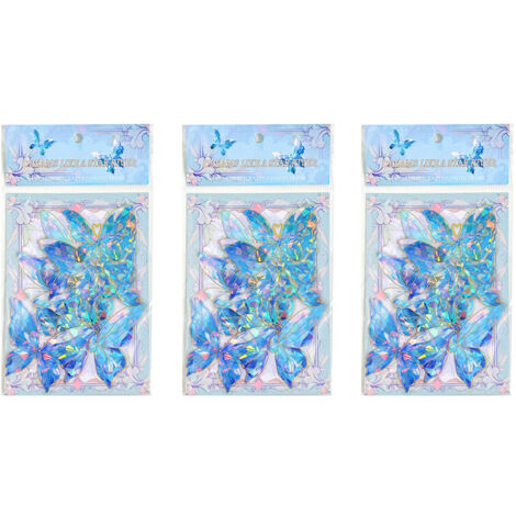 Lot de 3 autocollants papillons décoratifs effet holographique, coloris bleu (1/3)