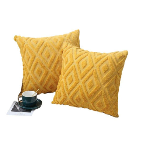 Lot de 2 housses de coussin en peluche motif losange, coloris jaune, 45 × 45 cm
