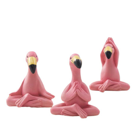 Lot de 3 figurines flamant rose yoga, mini statues décoratives, set assorti