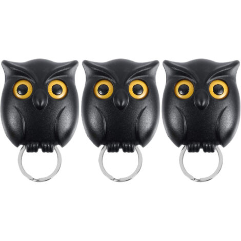 Lot de 3 crochets muraux porte-clés hibou magnétiques, coloris noir, rangement clés