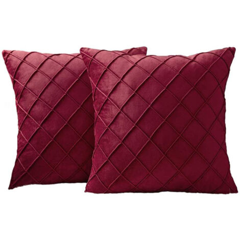 Lot de 2 housses de coussin 45 × 45 cm, coloris rouge, velours doux, sans coussin