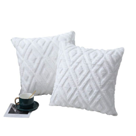 Lot de 2 housses de coussin en peluche motif losange, blanc, 45 × 45 cm