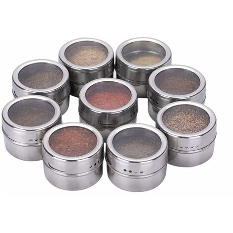 Set de pots à épices magnétiques en acier inoxydable, avec support, ensemble 12 pièces