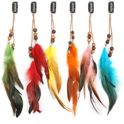 6 Pièces Pinces à Cheveux Plumes, Boho Pinces Cheveux Plumes, Extensions de Cheveux Indien, Boho Hippie Plume Festival Chapeaux Cosplay Accessoires Coiffure, Plume Accessoires Cheveu (1/5)