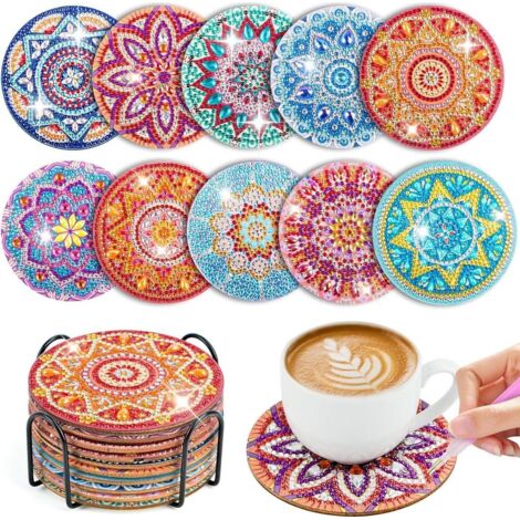 10 Pièces Diamond Painting sous-Verres Avec Support, Diamant Tassenuntersetzer, Diamond Painting Adultes pour Bricoler,BRICOLAGE Mandala Dessous de plat antidérapant (1/5)