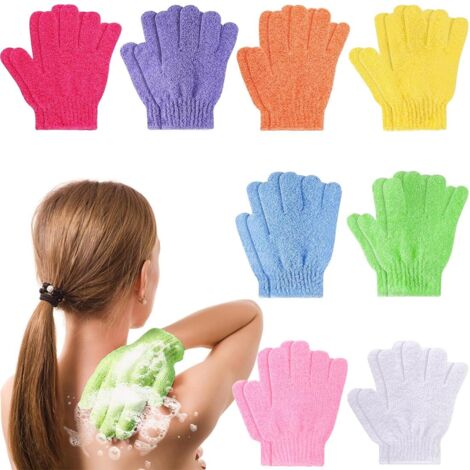 8 Paires Gant Exfoliant Corps, Gants Gommage Corps Doux Gant Exfoliant Visage pour Hommes Femmes Et Enfants Gants De Bain à Cinq Doigts pour Exfoliation Douche
