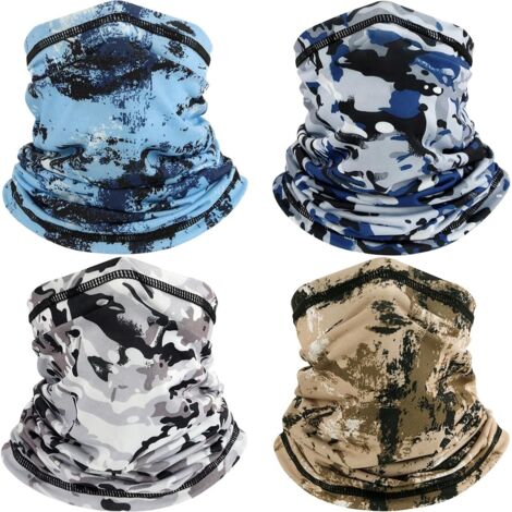 4 Pièces Cache Cou Elastique pour Homme et Femme, Camouflage Bandana Tour de Cou Coupe-Vent et Respirant Snood à Séchage Rapide pour Moto, Cyclisme, Ski, Randonnée, Course à Pied