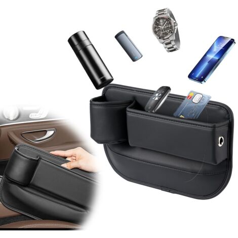 accessoire voiture, Organisateur Voiture, Stockage d'écart de Siège de Voiture, poche de console de siège avant en cuir PU, pour Téléphones Mobiles Clés Cartes Lunettes Portefeuilles