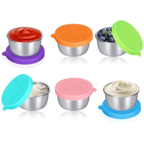 Lot de 6 mini pots à sauce avec couvercles, 50 ml, en acier inoxydable, récipient vinaigrette avec couvercles en silicone, petit récipient à vinaigrette