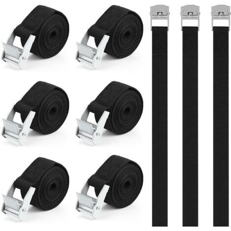 Lot De 6 Sangles D'Arrimage 2m X 25mm Avec Cliquet – Ultra-Résistantes 300 Kg Rupture, Fixation Voiture Vélo Bagages Camping