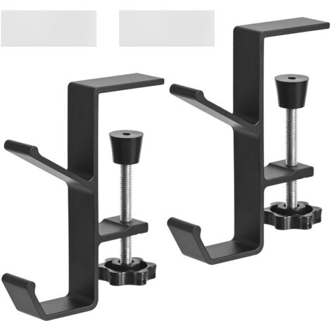Lot de 2 supports pour casque, support casque bureau, support de bureau réglable, adapté aux cartables, écouteurs, sac suspendu (noir)