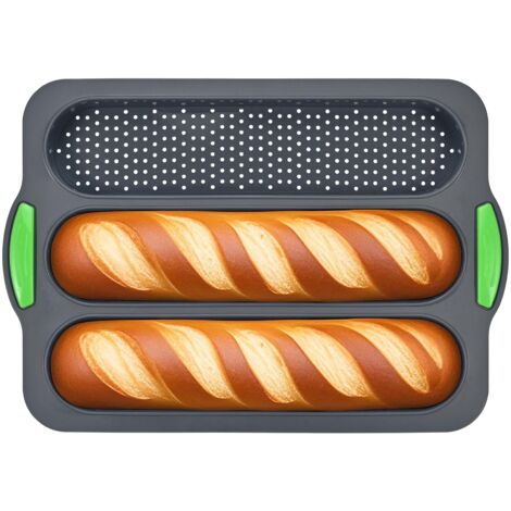 Moule à baguette en silicone, plaque à baguette à 4 compartiments, moule a baguette de pain four, moule antiadhésif, adapté à la cuisson de baguettes et de hot-dogs en cuisine