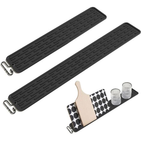 Tapis Égouttoir Étroits, 2 Pièces Tapis de Bar en Silicone, Antidérapant Tapis de Séchage pour Vaisselle Tasses Bouteilles Planches à Découper, Organisateur d'évier, Noir